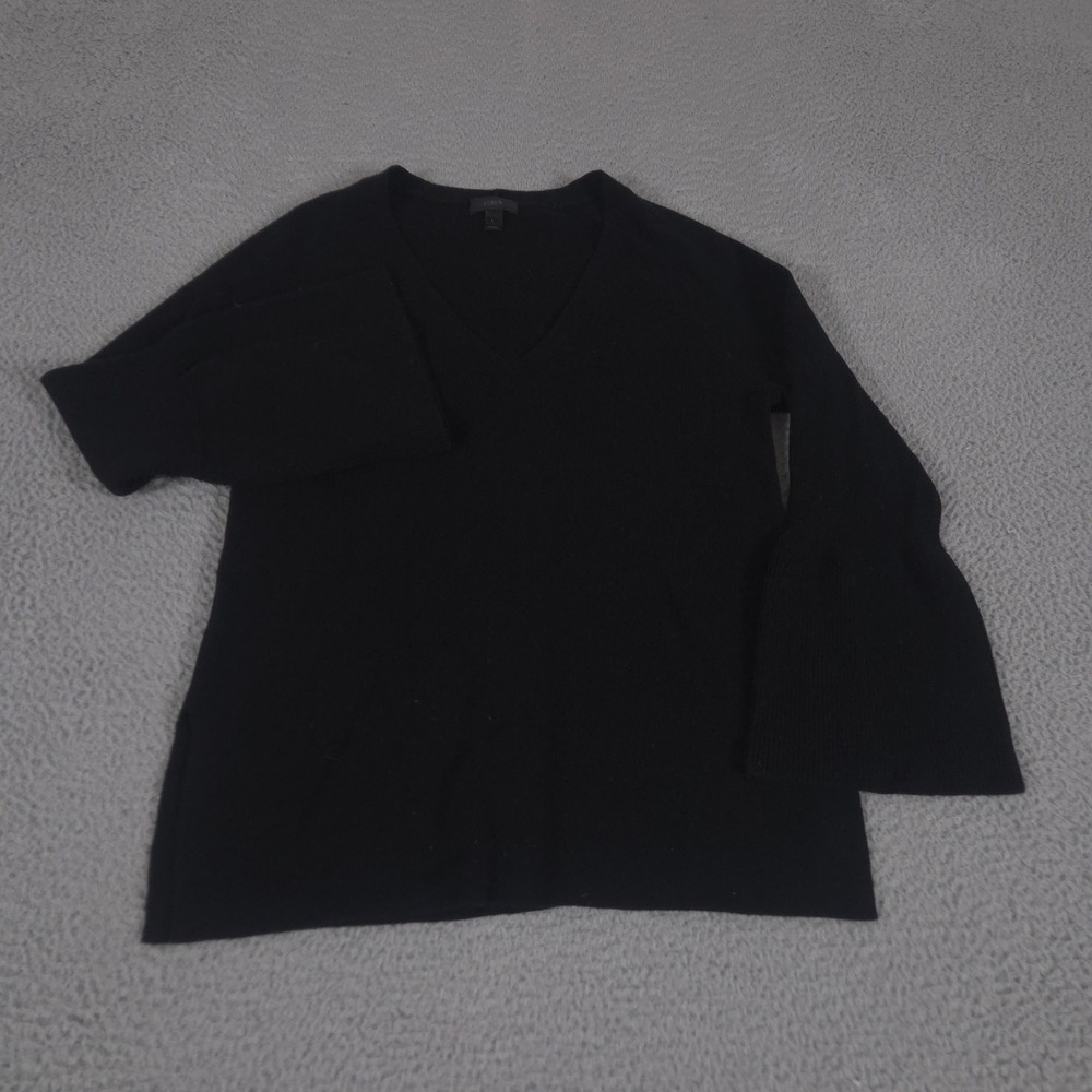 J.Crew‎ Sweater Women Large Peplum Sleeve V-Neck Wool Blend Ribbed Knit Pullover